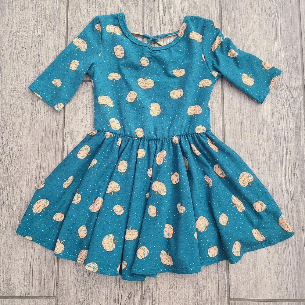 DotDot Smile toddler girls Teal Pumpkin Print Twirl Dress Size 2T